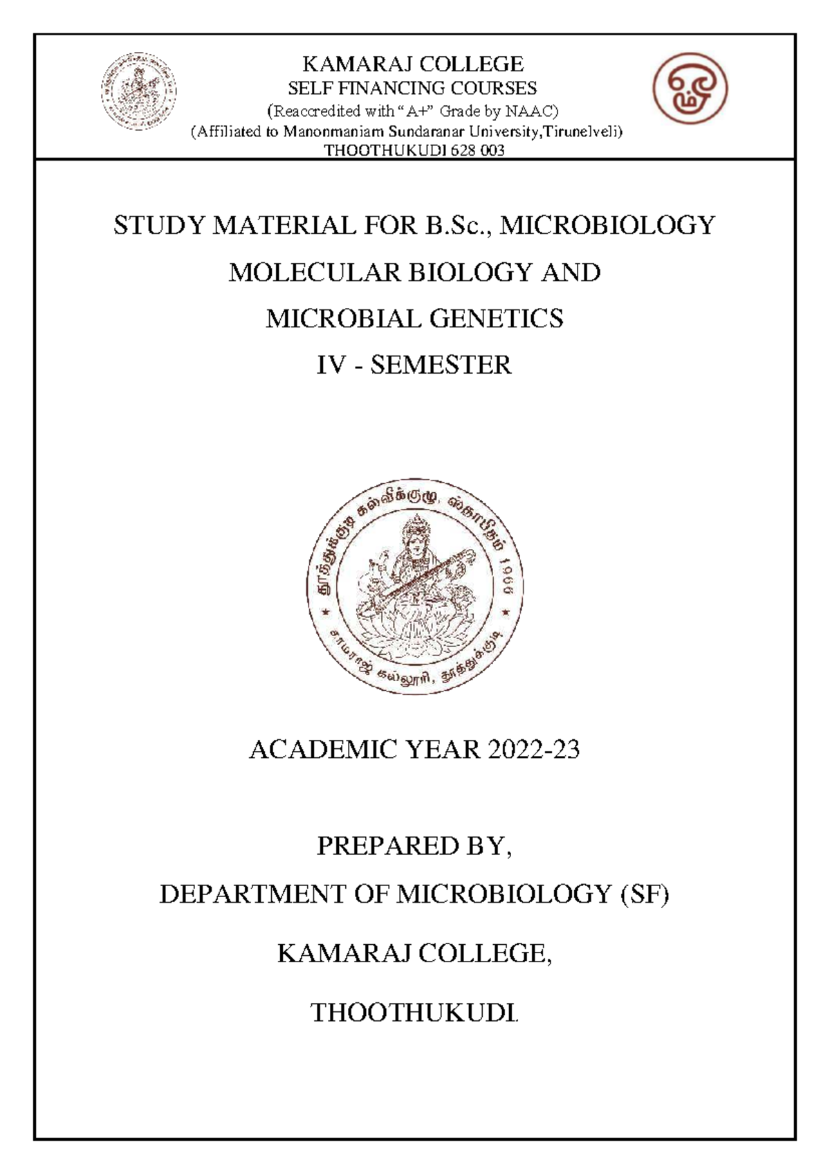 Core IV Molecular Biology & Microbial Genetics Study Material Sem IV ...
