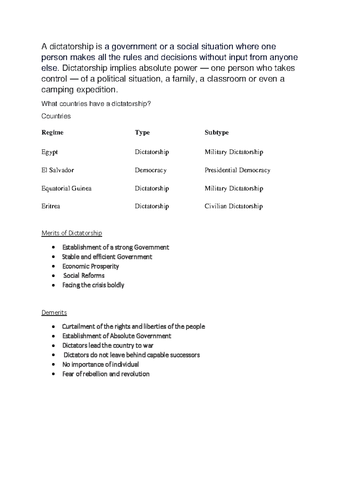 Dictatorship: Definition, Merits, Demerits, and Examples (POL101) - A ...