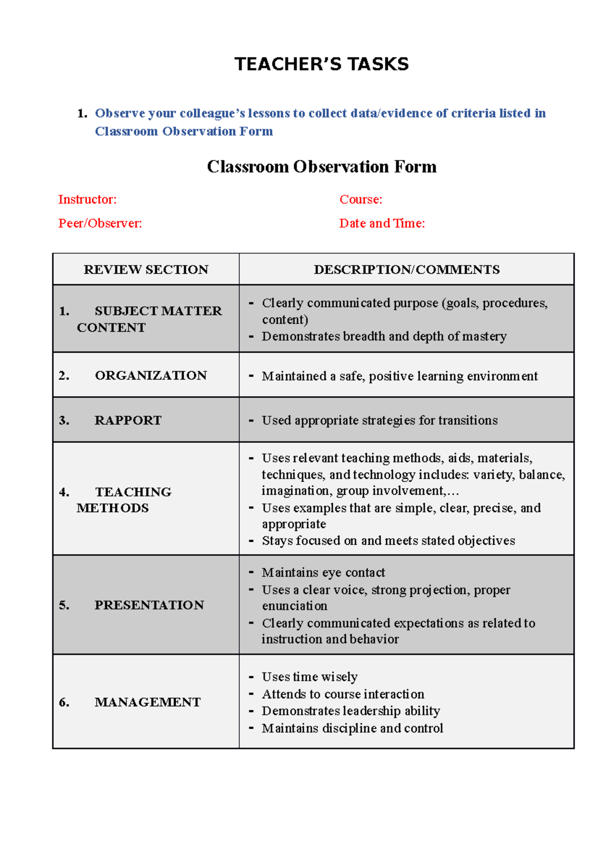 5 Bài thu hoạch - Practice materials - TEACHER’S TASKS Observe your ...