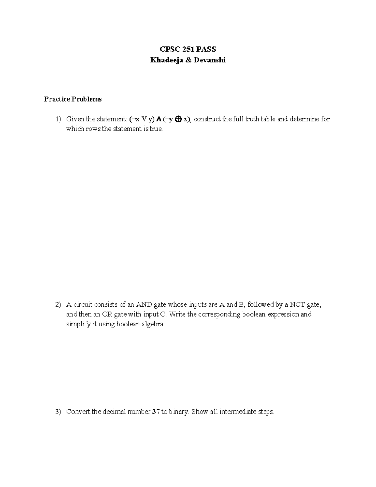 CPSC 251 Week 1 PASS Worksheet: Practice Problems & Solutions - Studocu