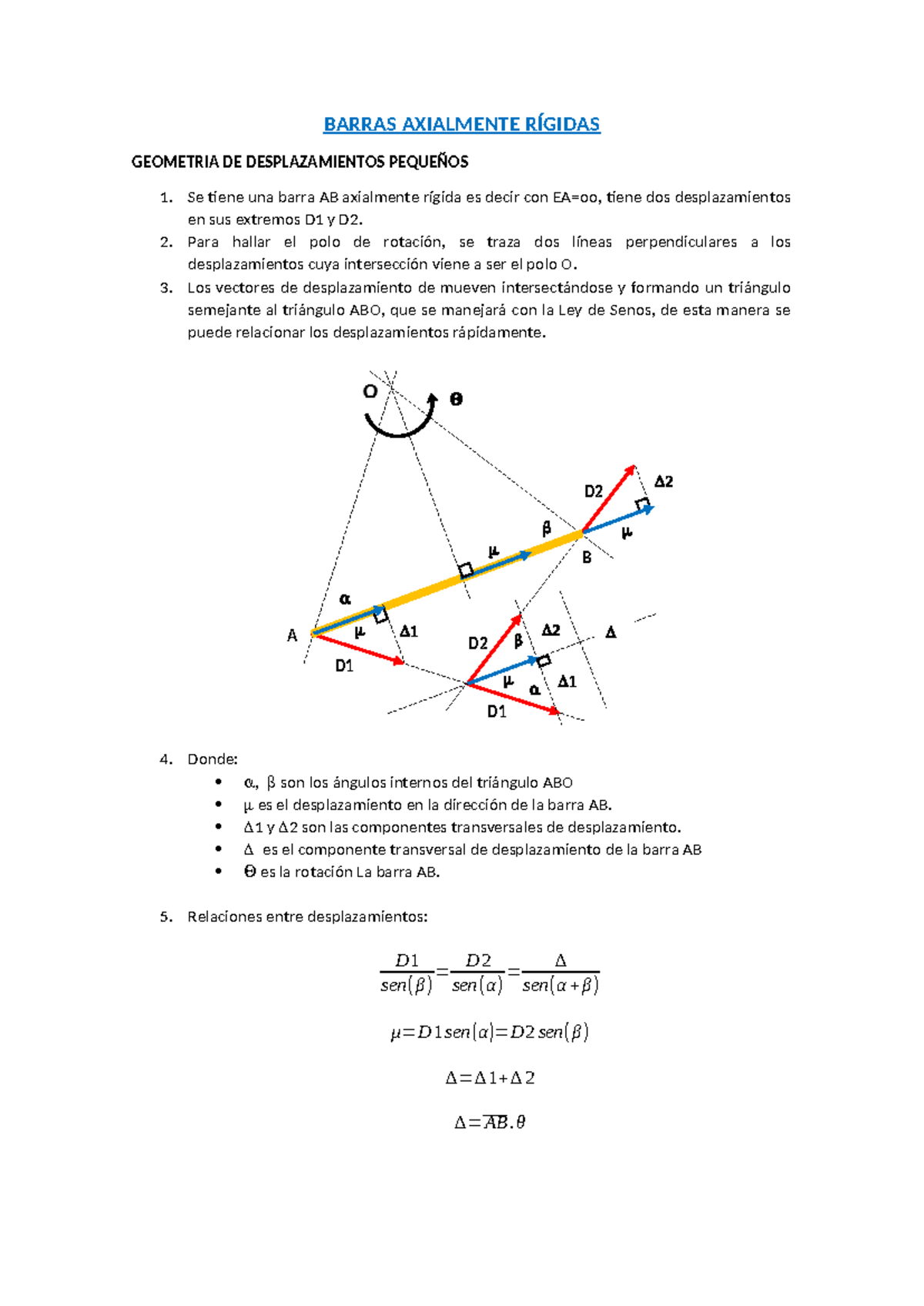 Geometría de Desplazamientos en Barras Axialmente Rígidas - Studocu