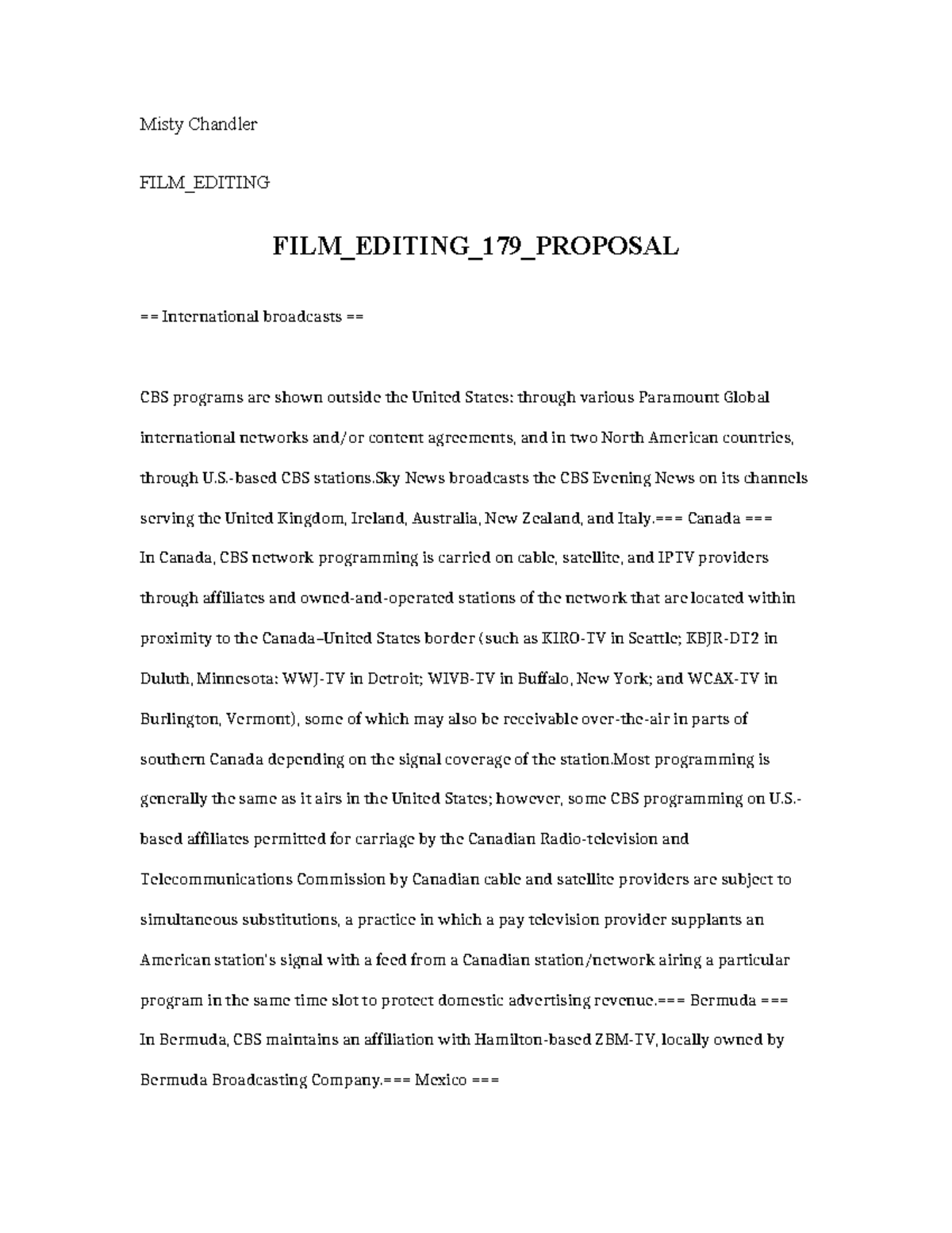 FILM EDITING 179: International Broadcasts Proposal Overview - Studocu