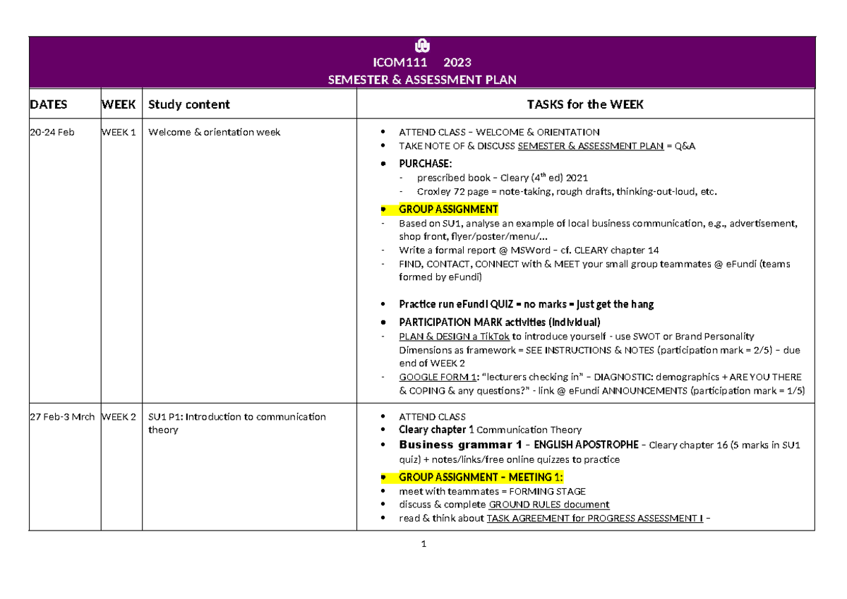 ICOM111 2023 Semester Assessment Plan Update for April 3rd - Studocu