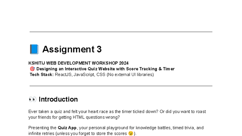 Assignment 3: KSHITIJ WEB DEV - Interactive Quiz App Design - Studocu