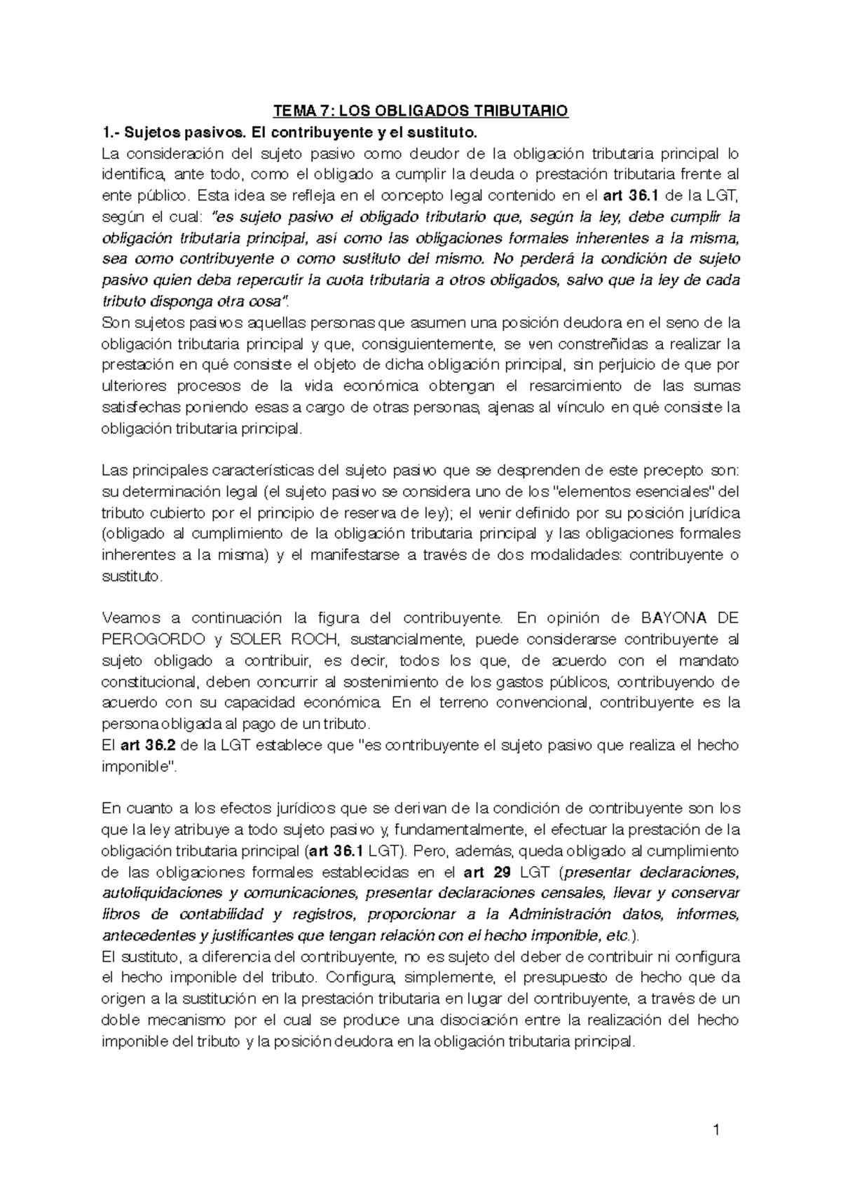 TEMA 7: Sujetos Pasivos en la Obligación Tributaria - Studocu