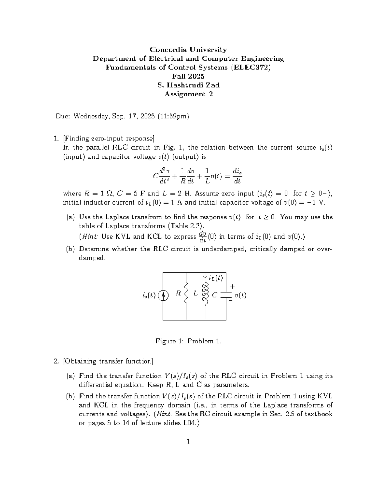 ELEC372 Fall 2025 Assignment 2: Control Systems Analysis - Studocu