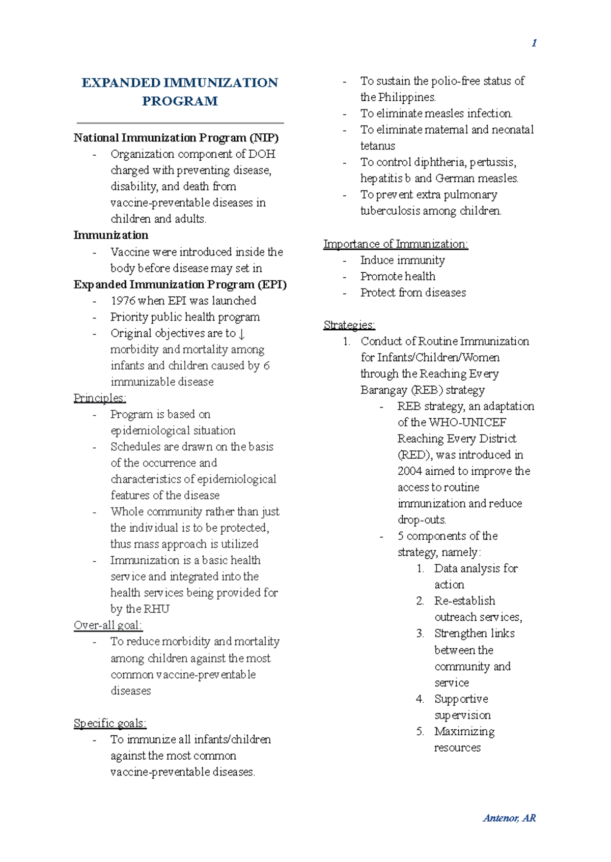 [NCM 104] Expanded Immunization Program Overview and Goals - Studocu