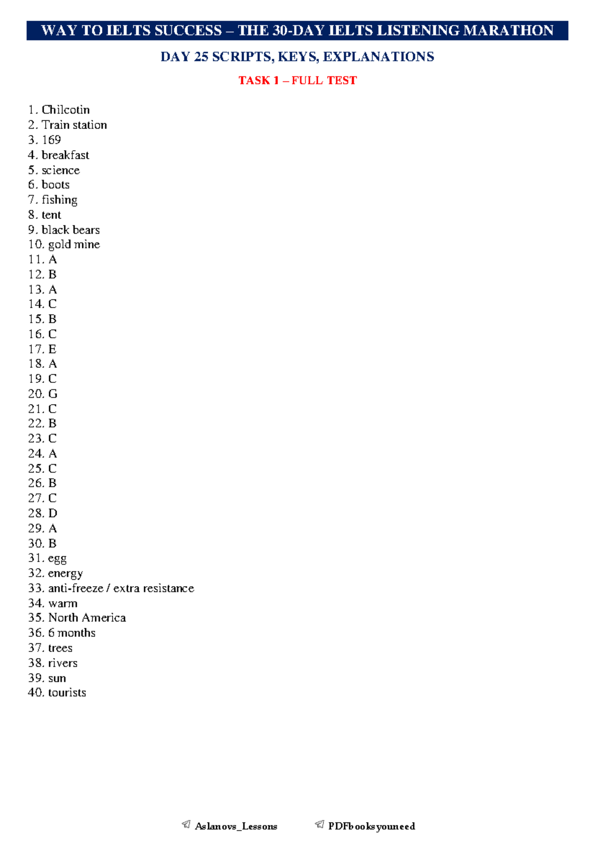 WAY TO IELTS SUCCESS – DAY 25 Listening Marathon Scripts & Keys - Studocu