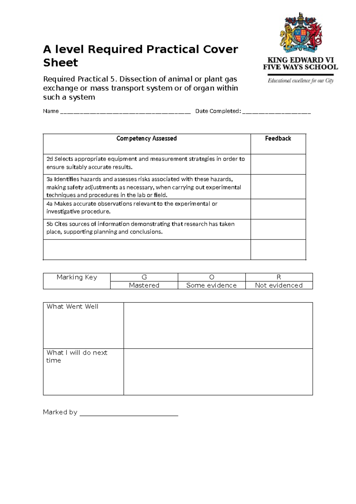 A level Required Practical COv ER Sheets RP5 - A level Required ...