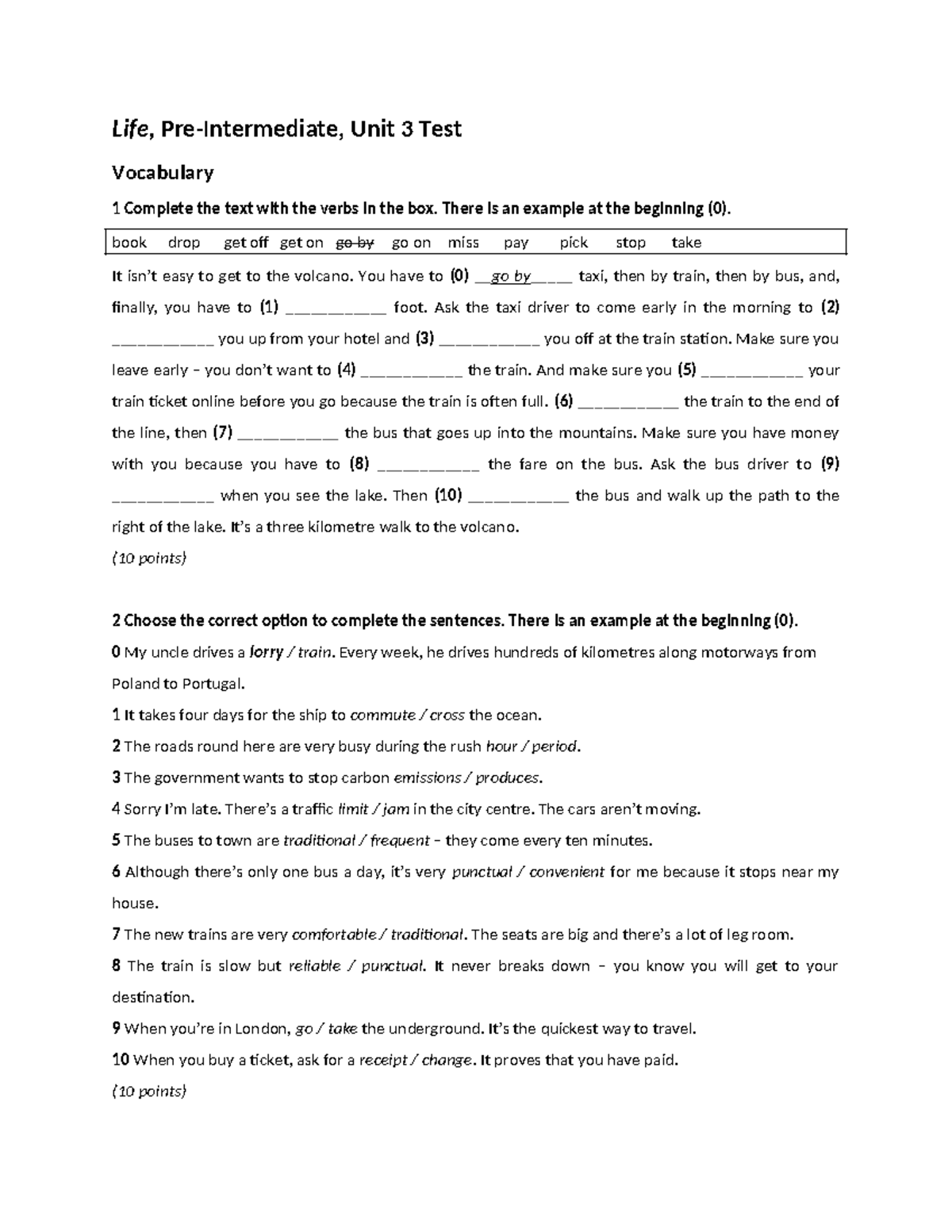 Life 2e Pre-Intermediate Unit 3 Test Vocabulary and Grammar Review ...