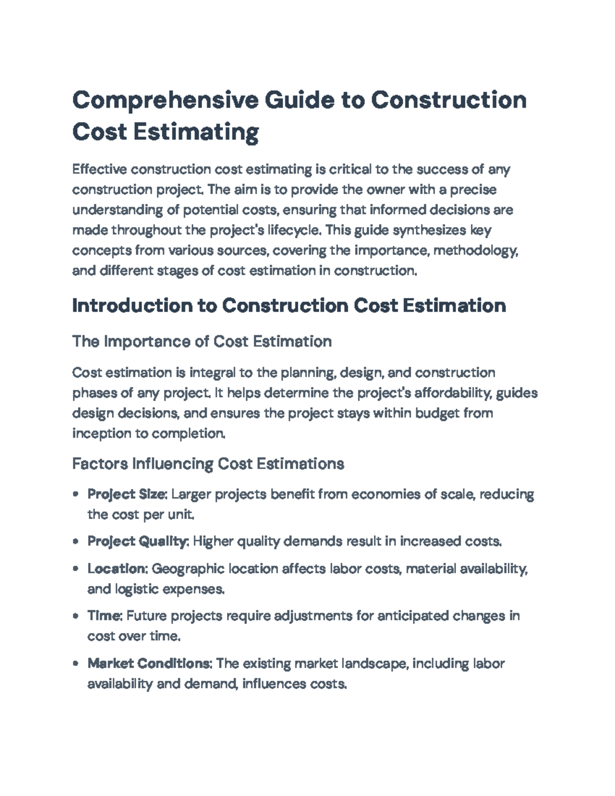 Comprehensive Guide to Construction Cost Estimating Techniques ...