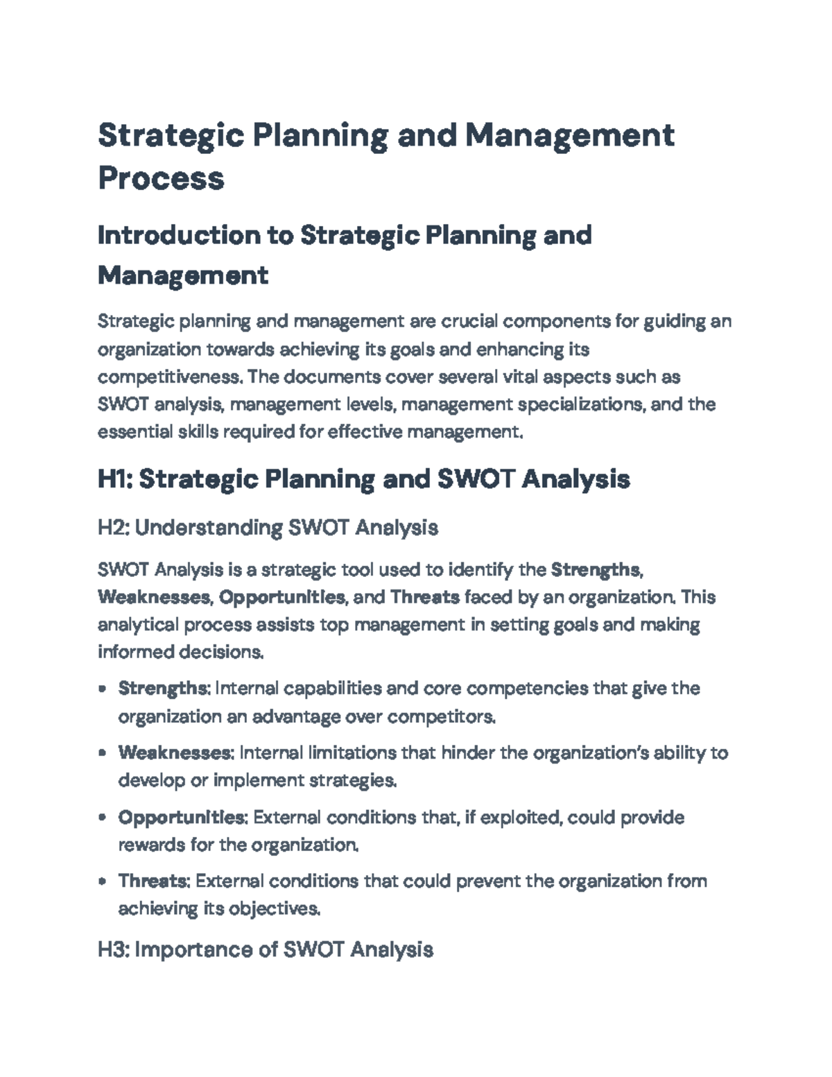 Strategic Planning and Management (Course Code: XYZ101) Overview ...