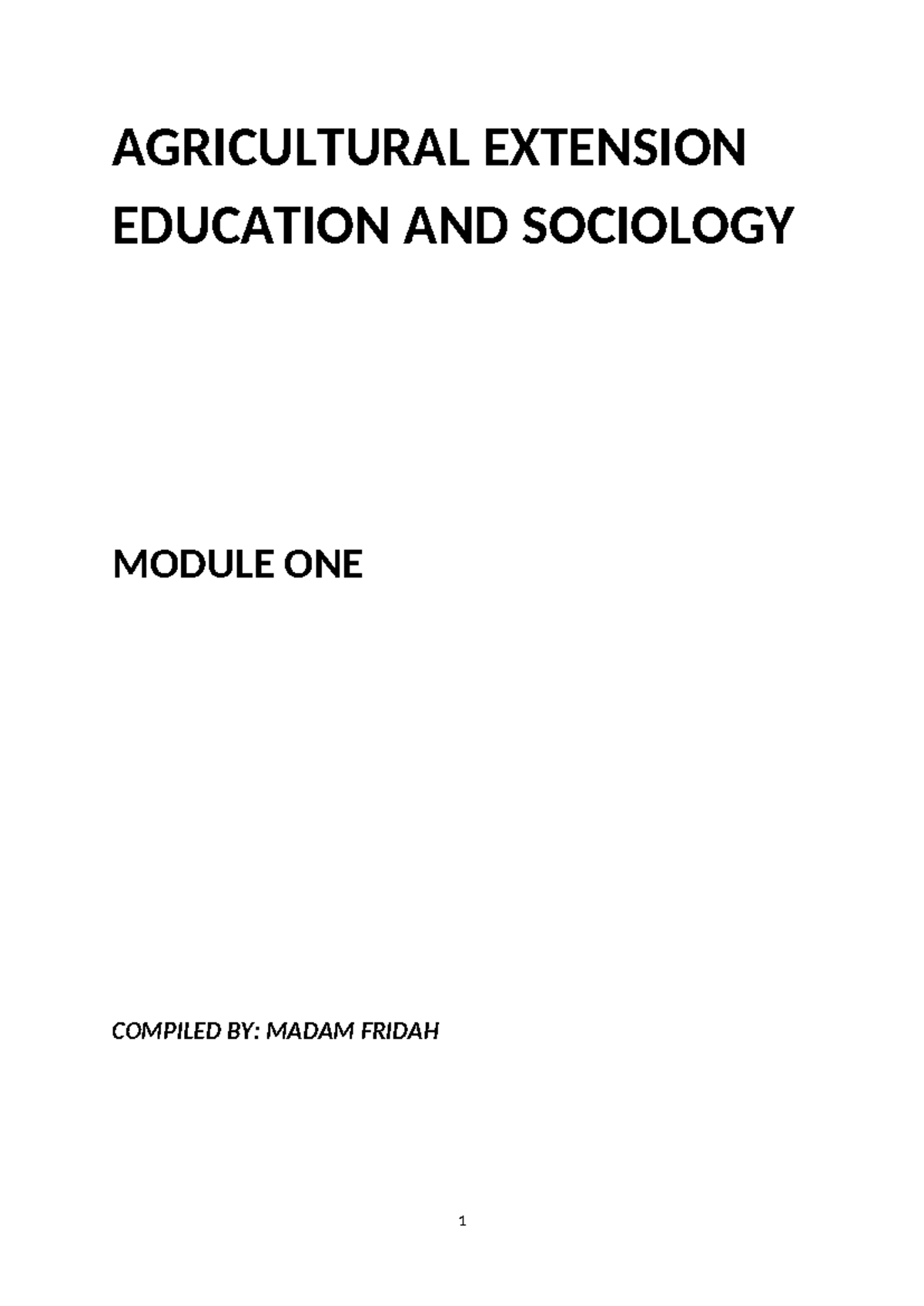 AGRICULTURAL EXTENSION EDUCATION: MODULE 1 OVERVIEW AND INSIGHTS - Studocu