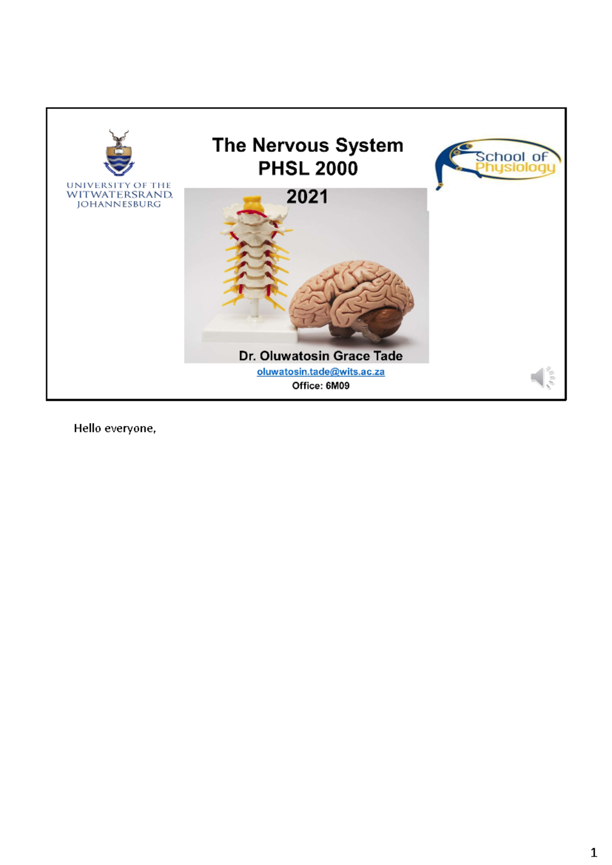 CNS Transcript Note Video 1&2 - Copy - Hello everyone, The nervous ...