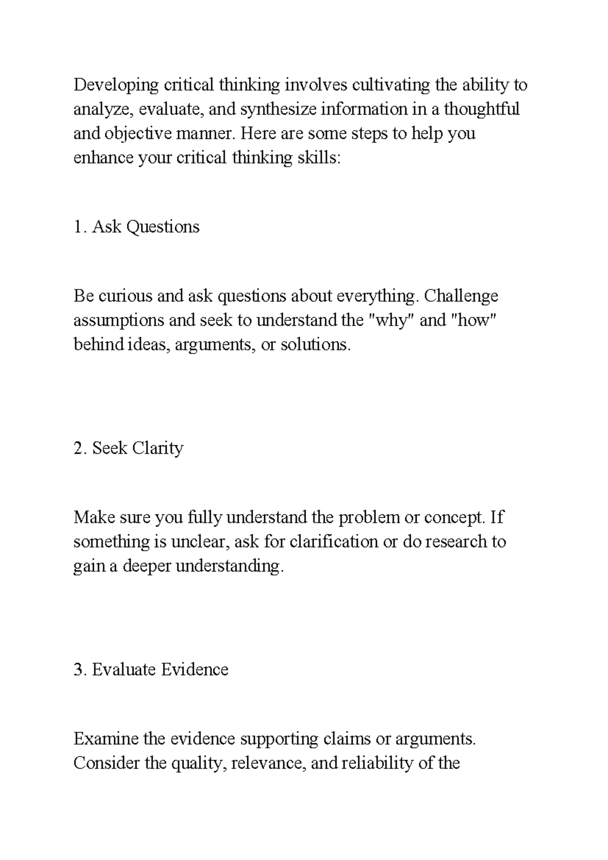 Enhancing Critical Thinking Skills: A Practical Guide - Studocu