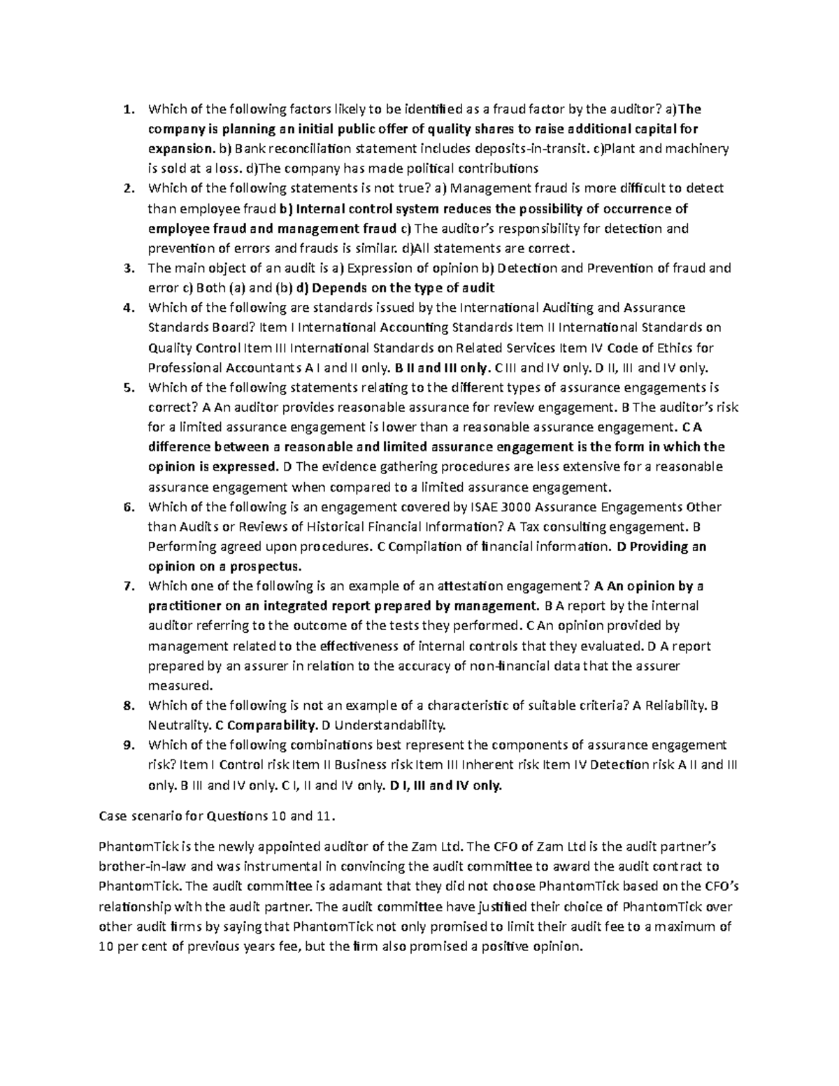 Audit Questions & Scenarios: Key Concepts in Auditing (Course Code ...