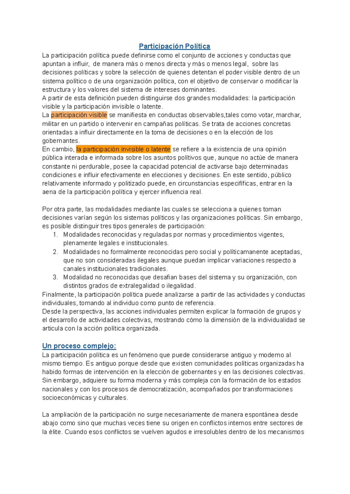 Unidad 4: Análisis de la Participación Política y sus Modalidades - Studocu