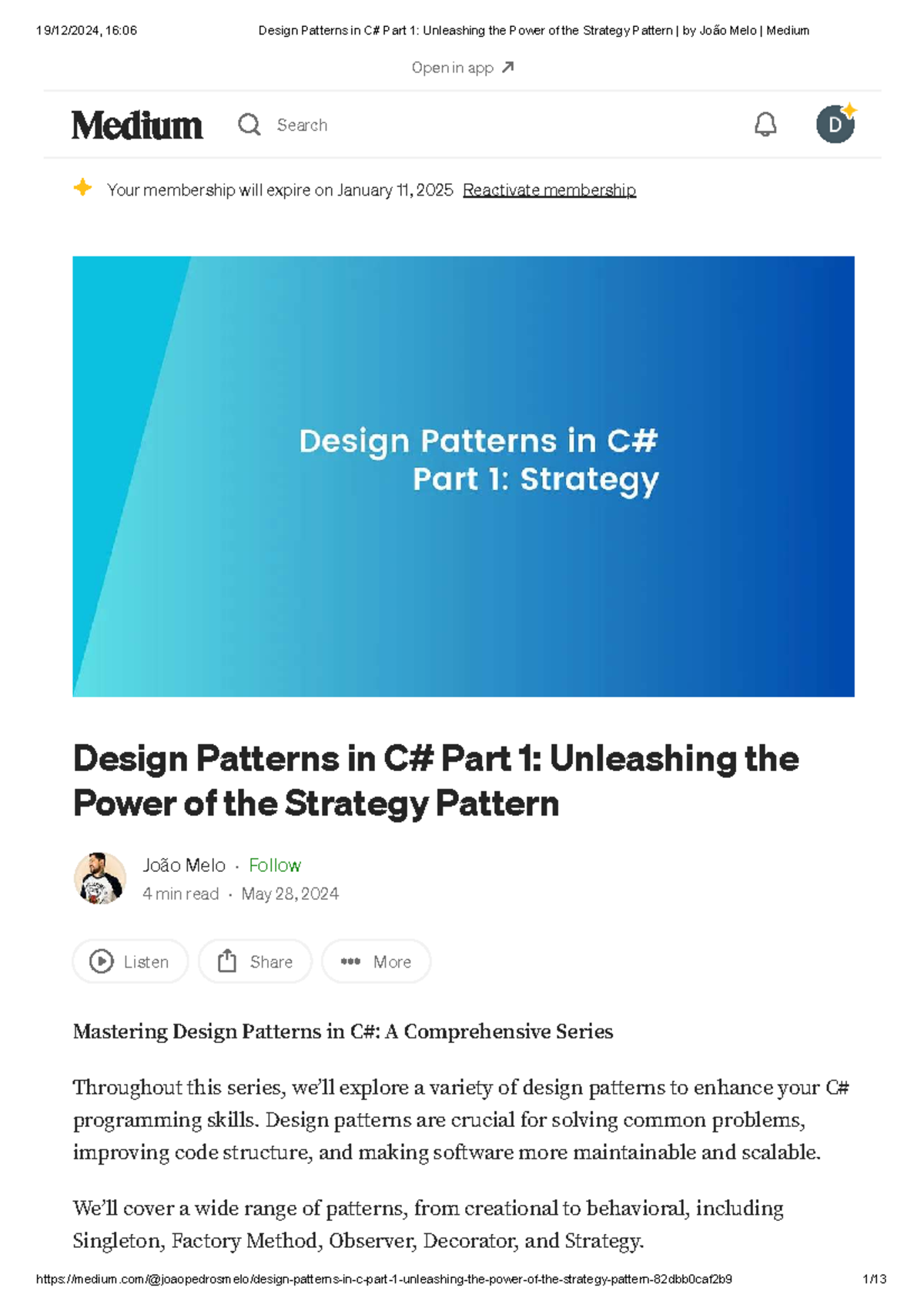 C# 16:06 Design Patterns - Mastering the Strategy Pattern - Studocu