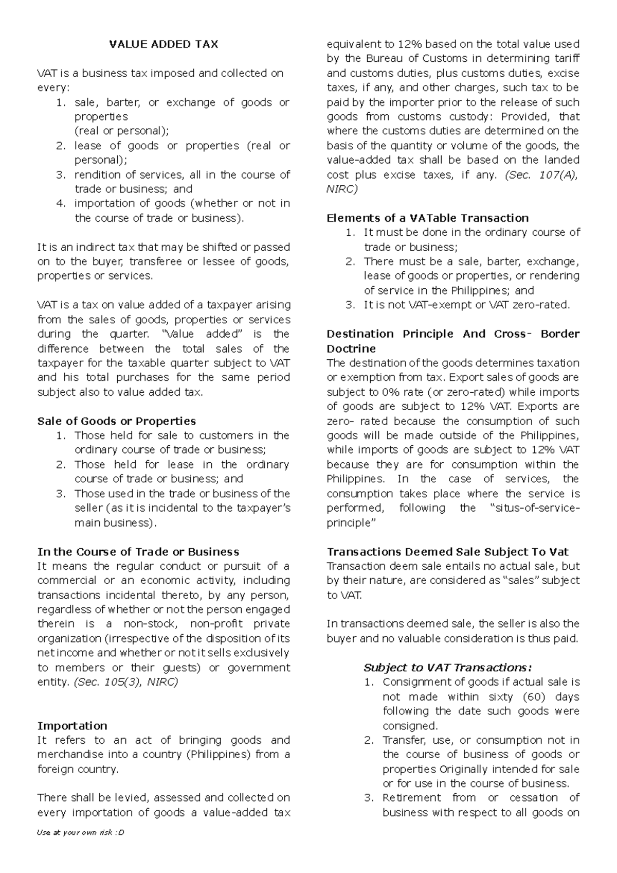 VAT Detailed Notes: Value Added Tax Guide by Atty. Valdez - Studocu