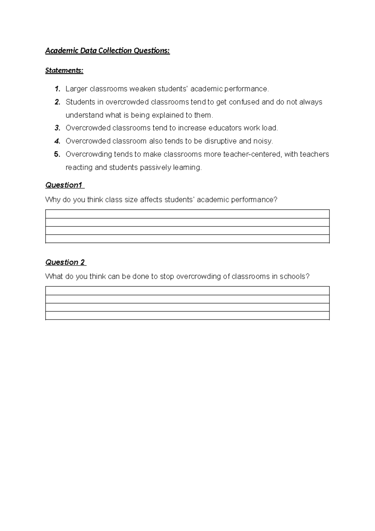 Academic Data Collection Questions - Academic Data Collection Questions ...
