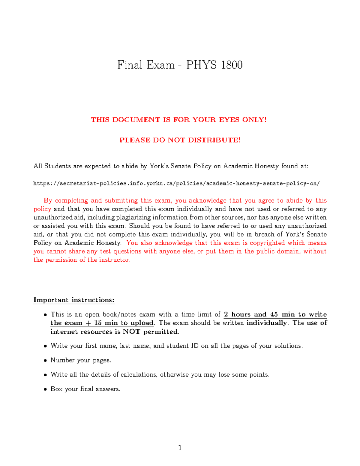Final Exam Study Guide - PHYS1800 AB (Key Concepts & Problems) - Studocu