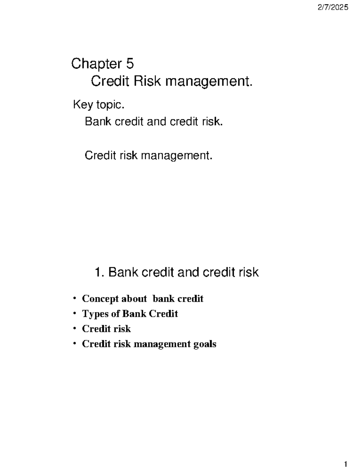 Chapter 5 - Credit Risk Management: Bank Credit & Risk Strategies - Studocu