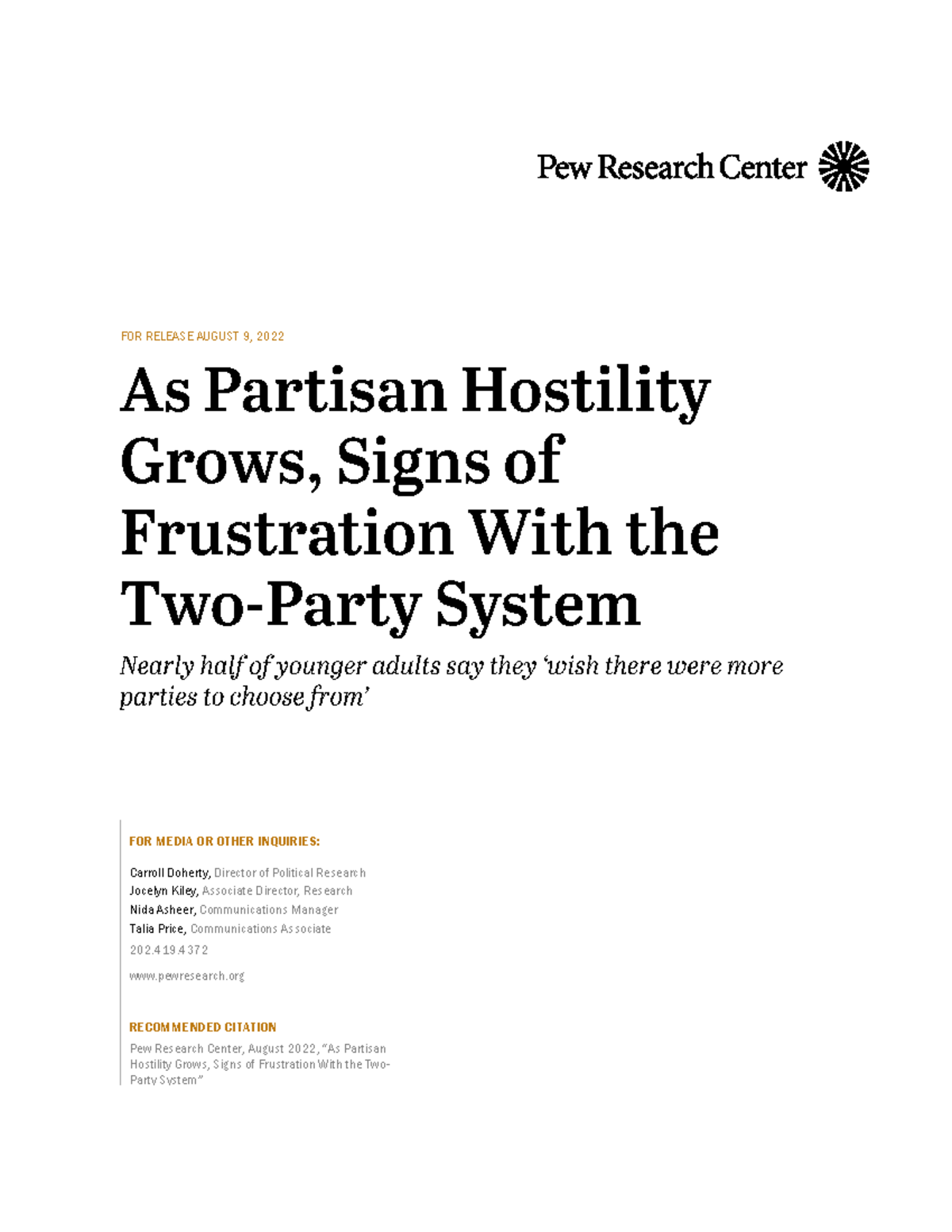 2022 Pew Research Survey: Partisan Hostility and Perceptions - Studocu