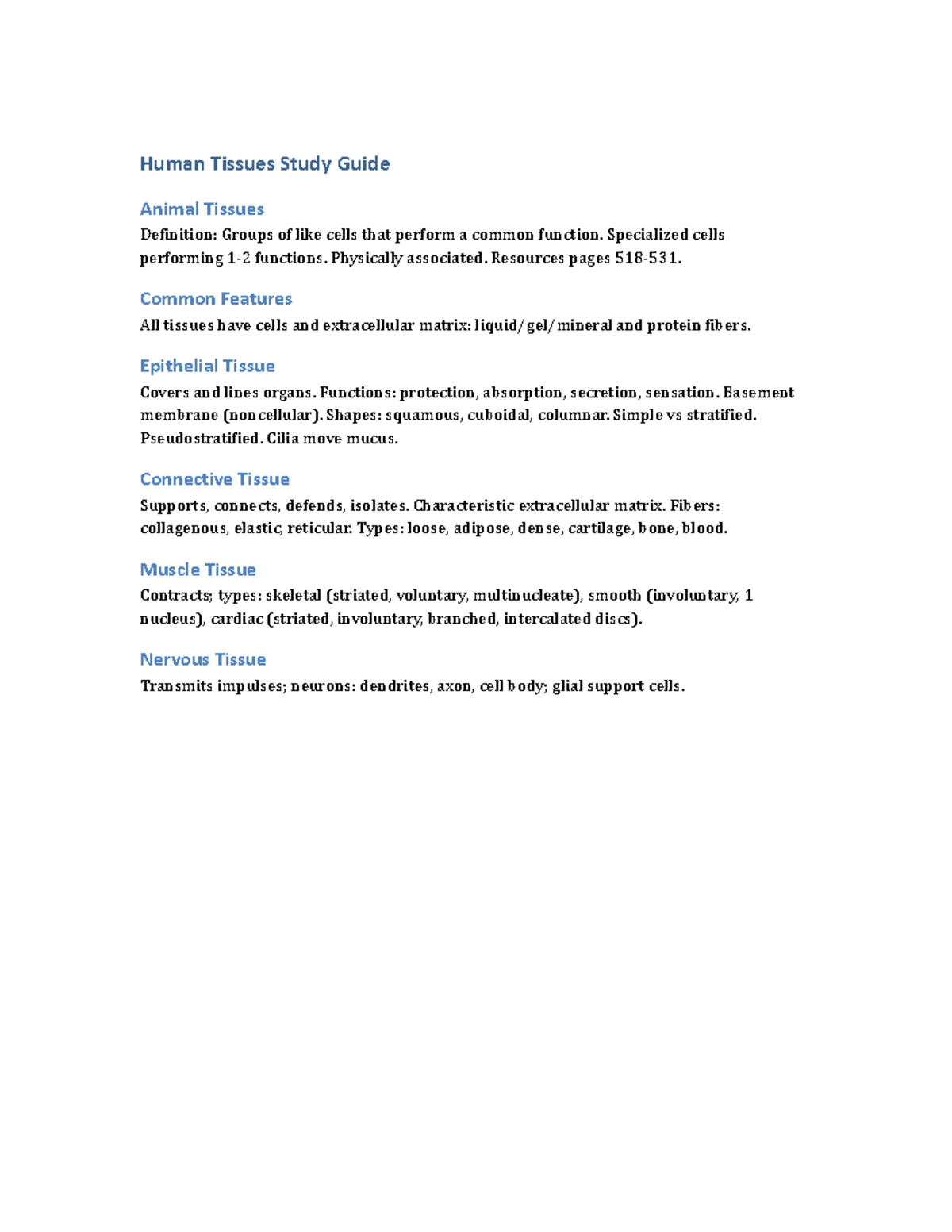 Human Tissues Study Guide - Studocu