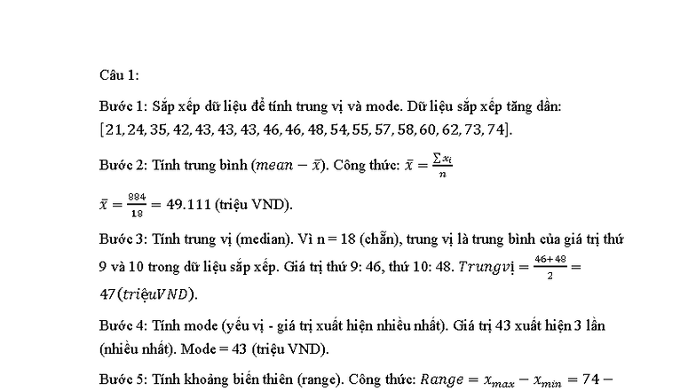 Bài Giải Chi Tiết Về Tính Toán Thống Kê (MATH101) - Studocu