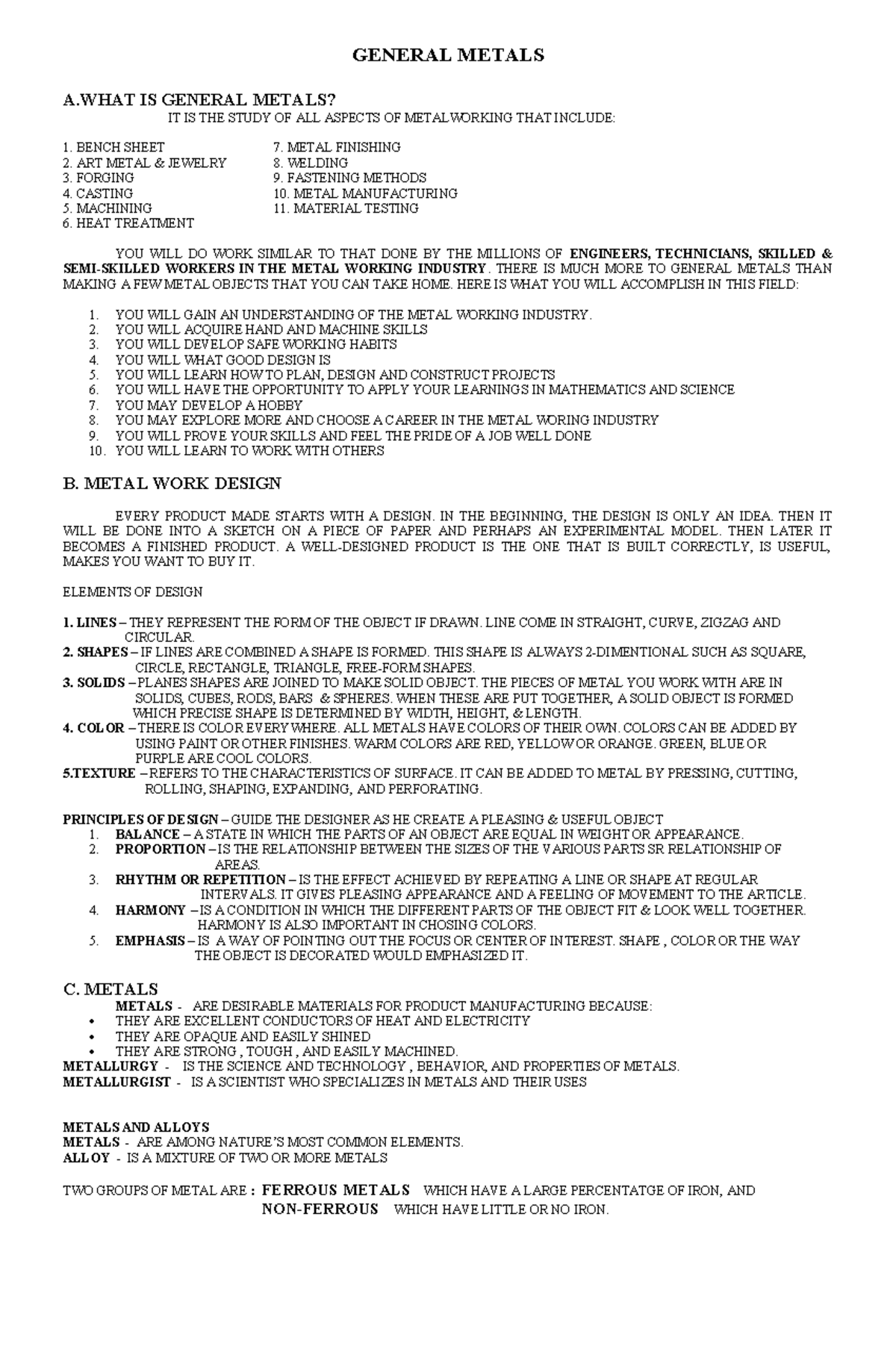 General Metals (Course Code: GM-1) - Study Guide for Examination - Studocu