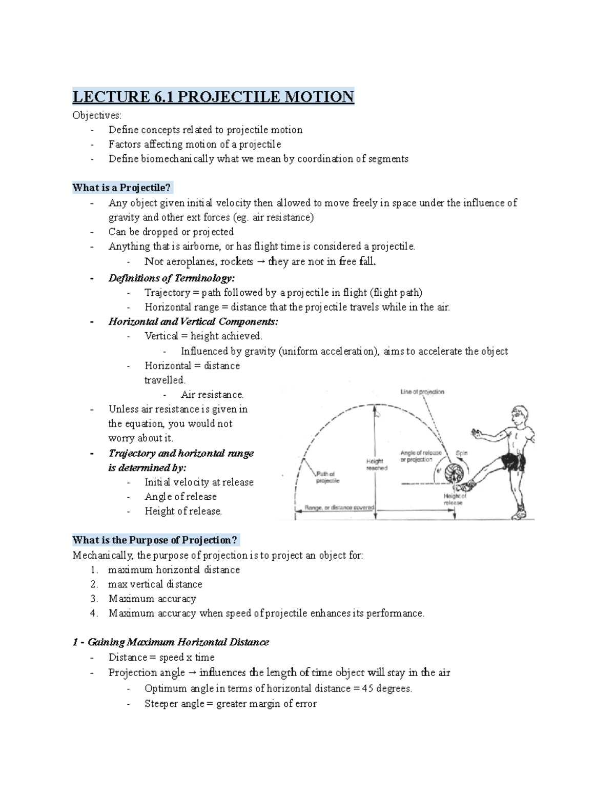 Week 6 - Lecture Notes on Projectile Motion and Forces - Studocu