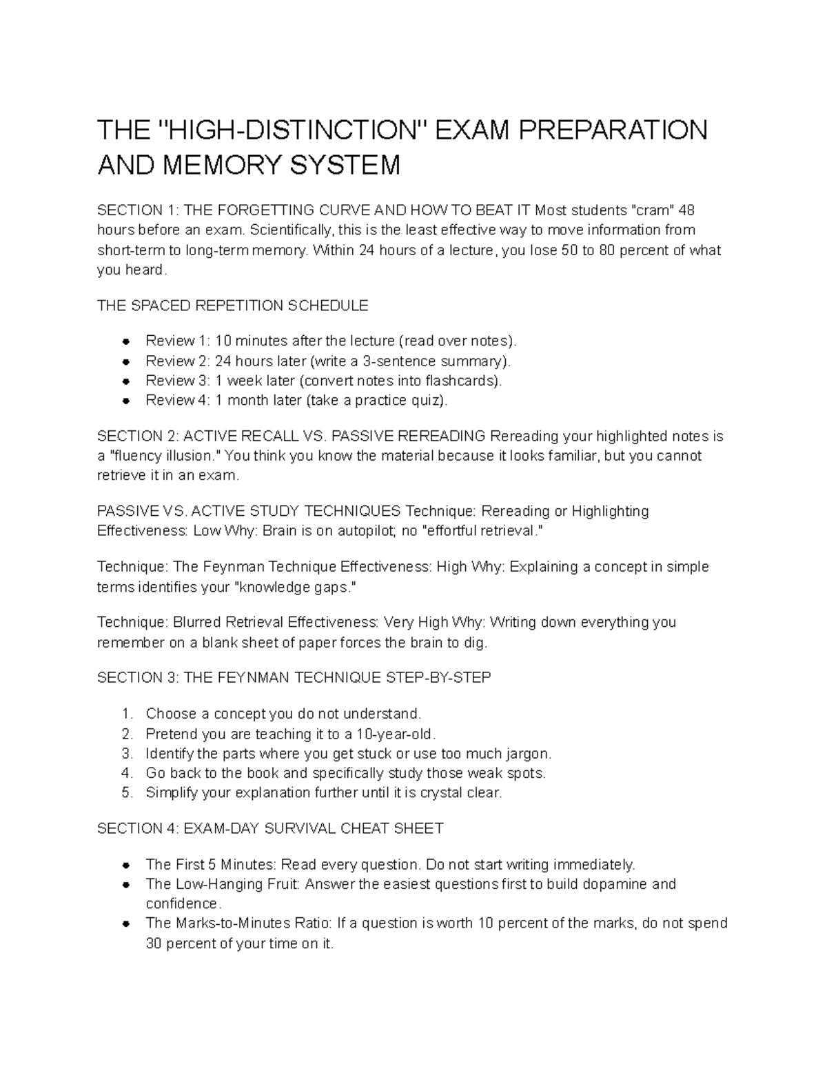 THE HIGH-DISTINCTION EXAM PREP & MEMORY SYSTEM GUIDE - Studocu