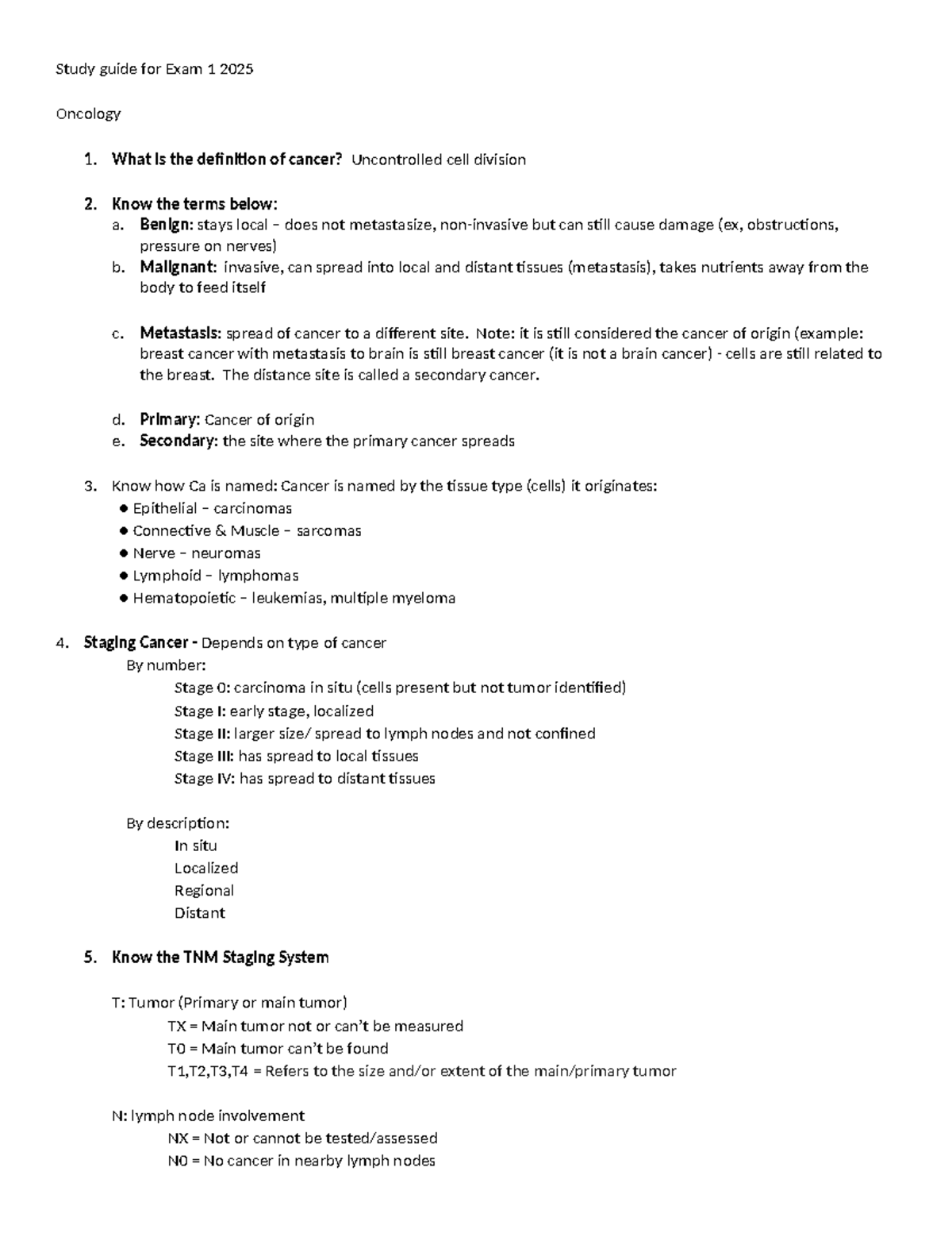 Oncology 1 Study Guide for Exam 1: Key Concepts & Treatments - Studocu