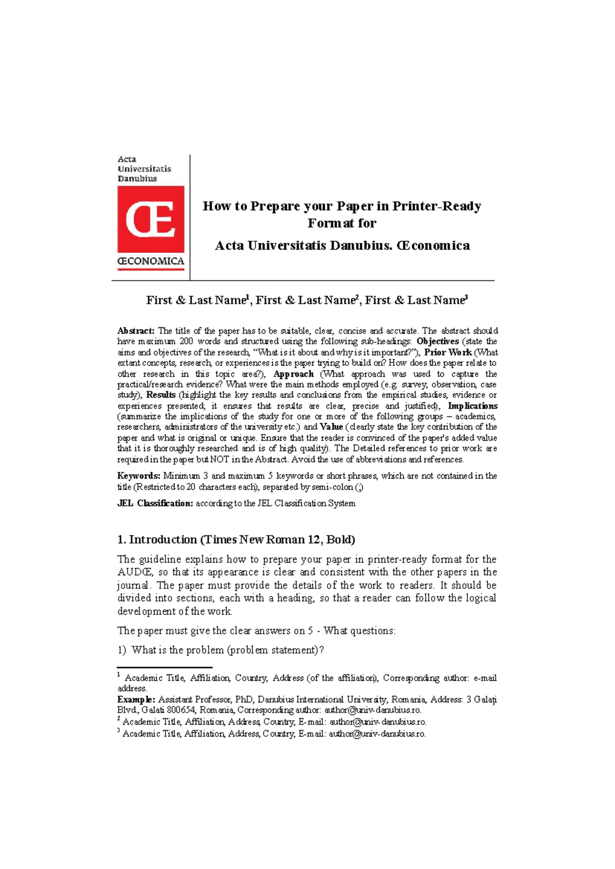 E-Template for AUDŒ Paper Preparation Guidelines - Studocu