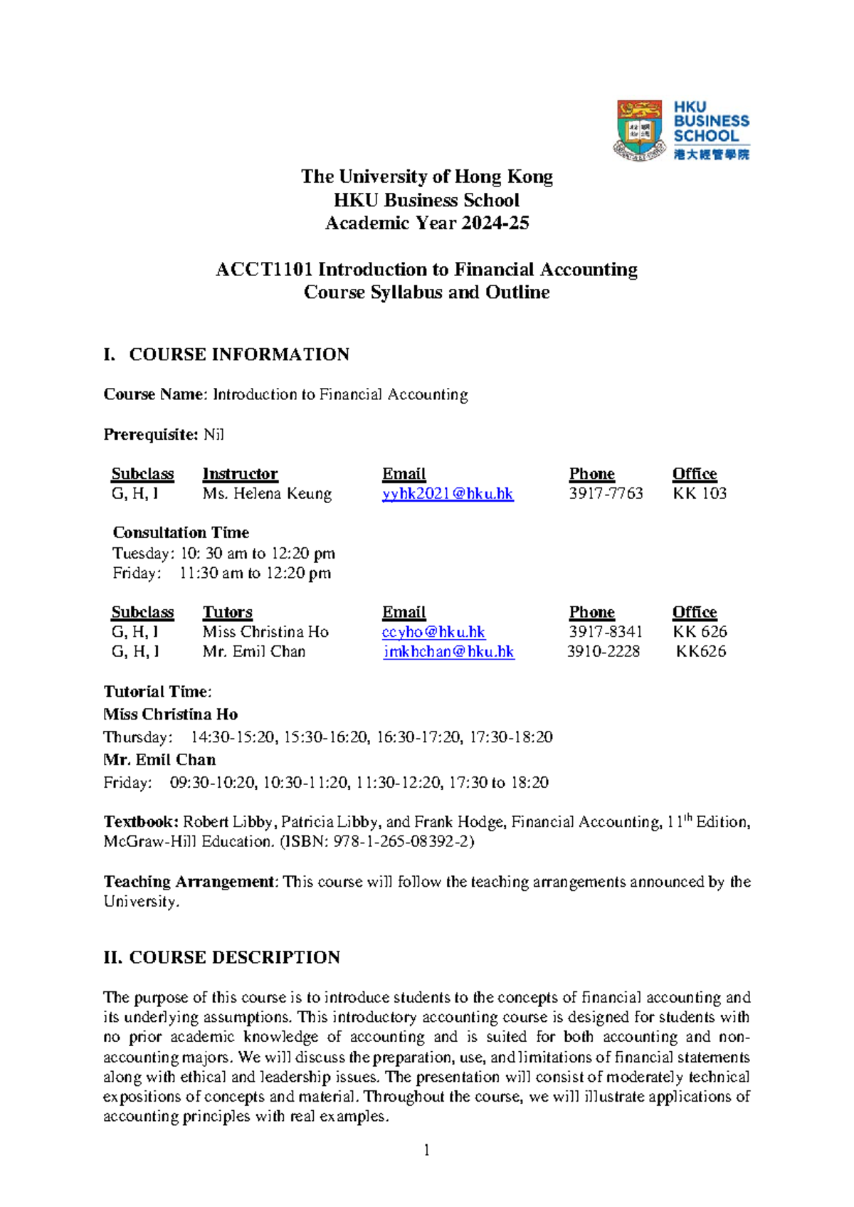 ACCT1101 Introduction to Financial Accounting Course Outline 2024-25 ...