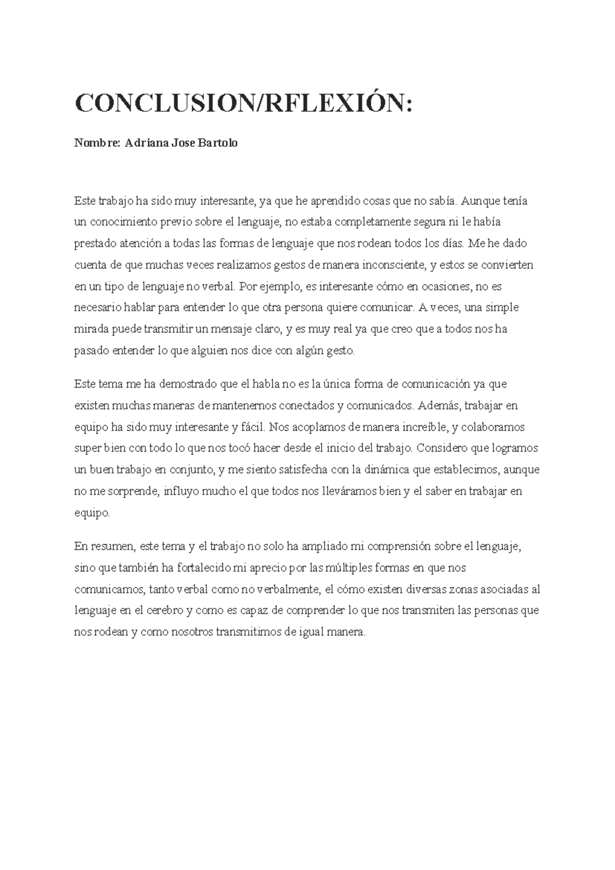 Conclusión y Reflexión sobre el Lenguaje - TAREA - Studocu