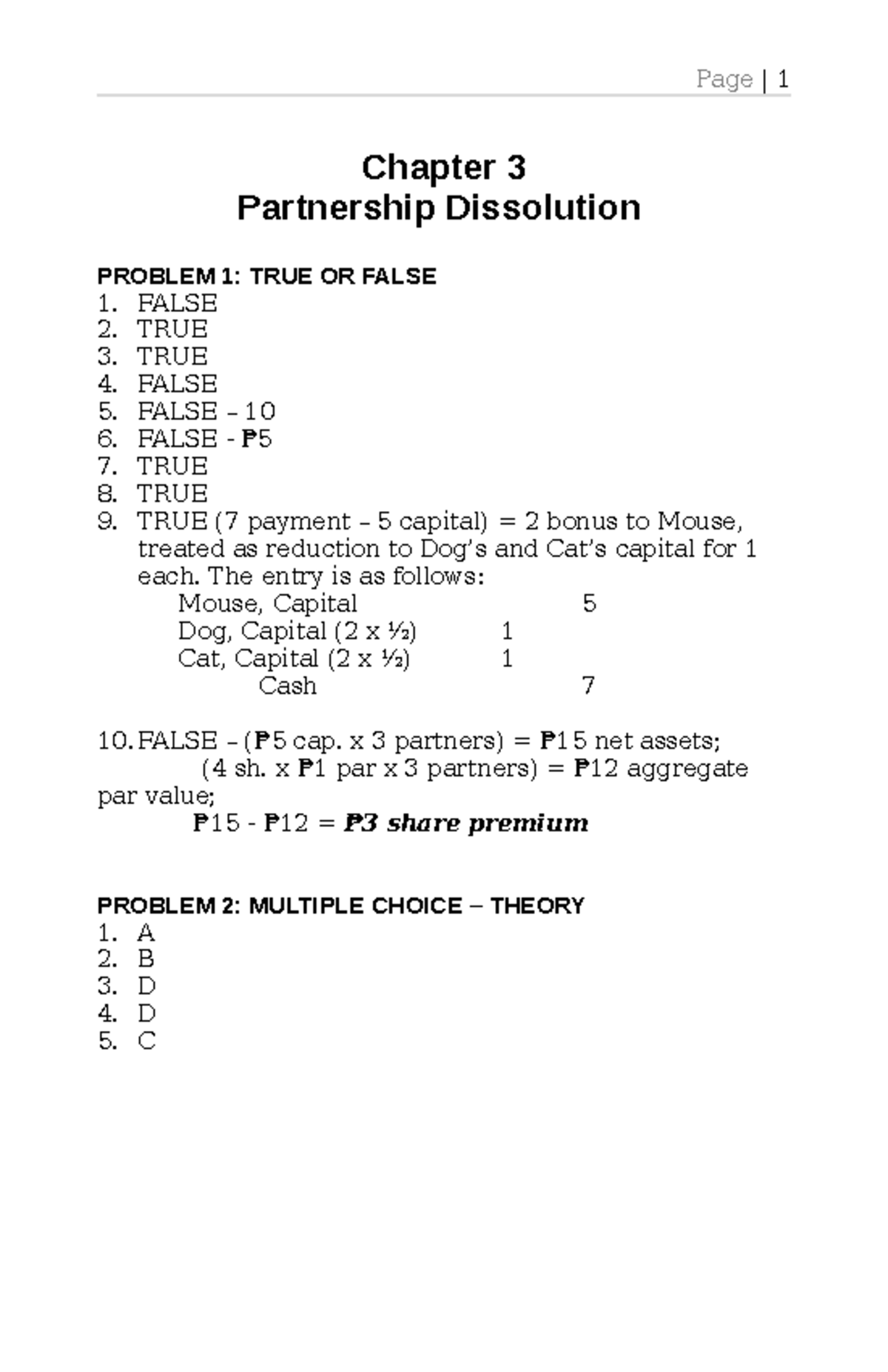 SOL. MAN. Chapter 3: Partnership Dissolution Problems & Solutions 2020 - Document Preview