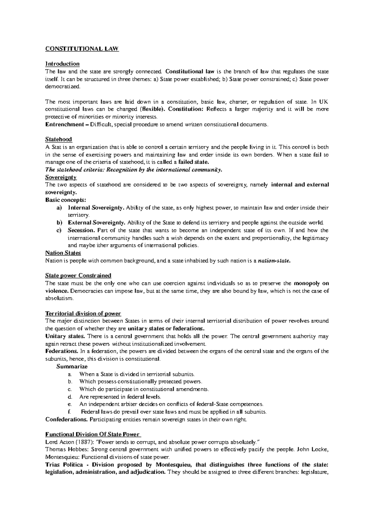 Constitutional Law Overview: Key Concepts and Principles - Studeersnel