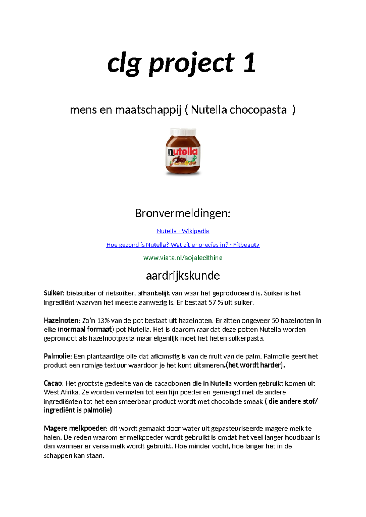Clg Project 1 - Analyse van Nutella's Ingrediënten en Geschiedenis ...