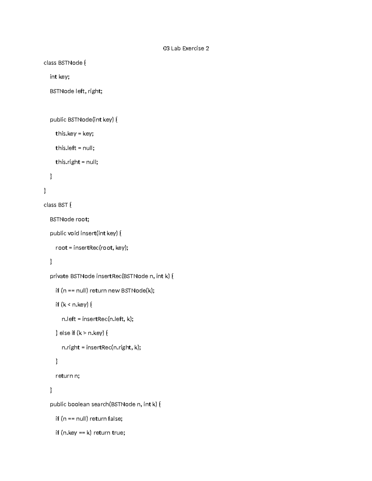 03 Lab Exercise 2: Binary Search Tree Implementation - Studocu