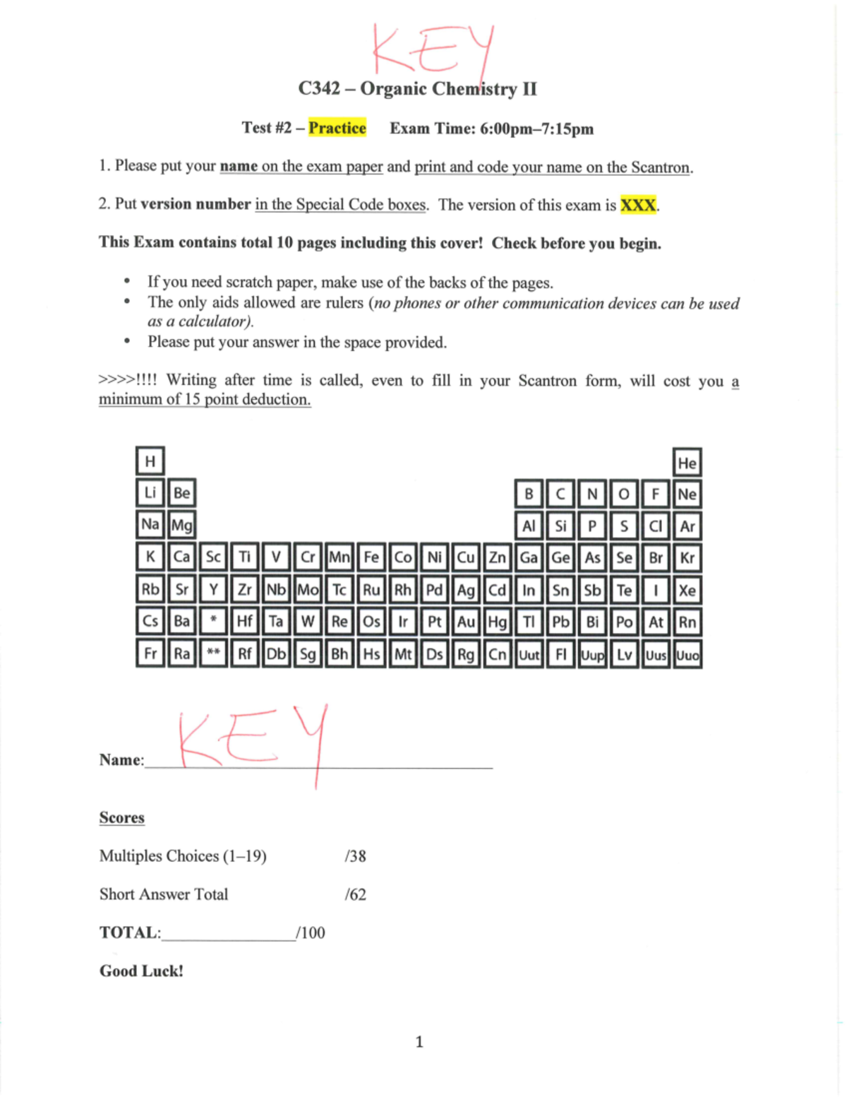 C342 Organic Chemistry II Practice Exam 2 - Answer Key - Studocu