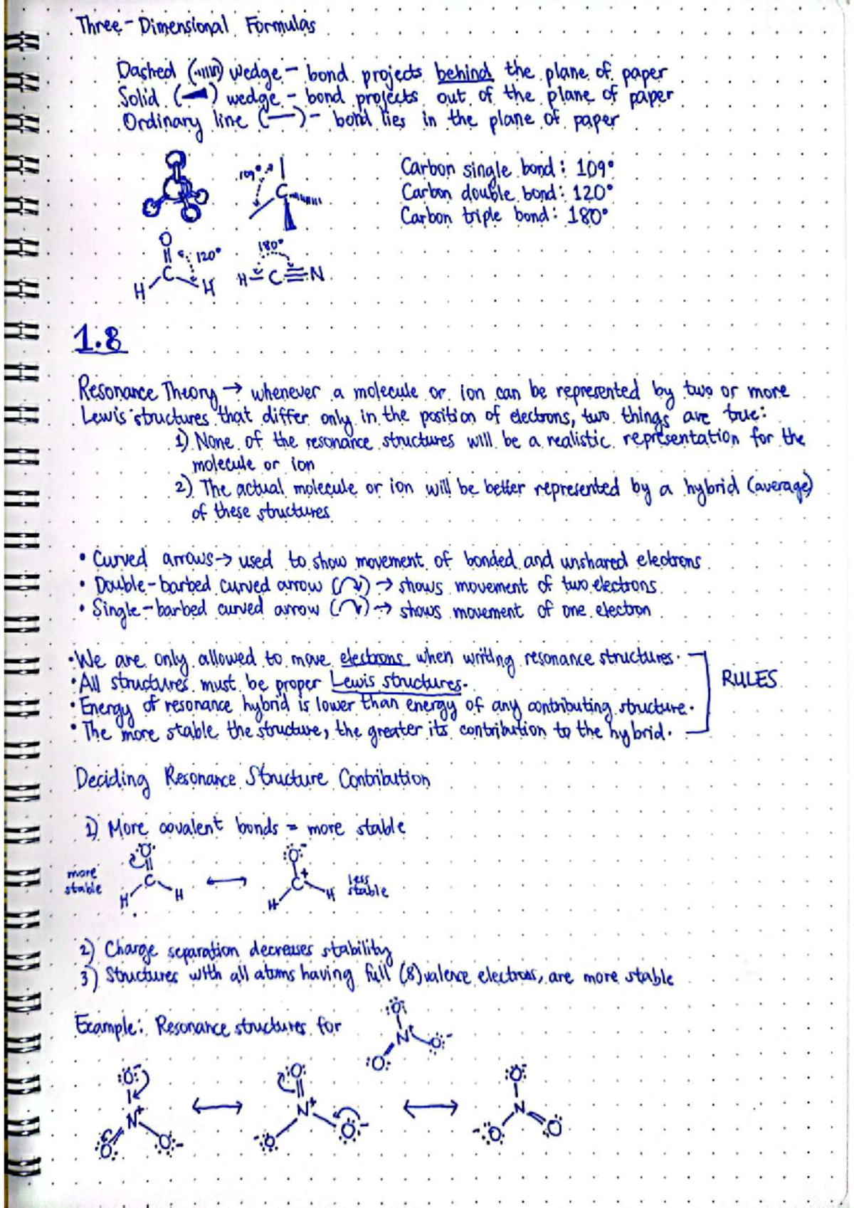 Organic Chemistry Note 2 - Three Formulas Dashed wedge bond projects ...