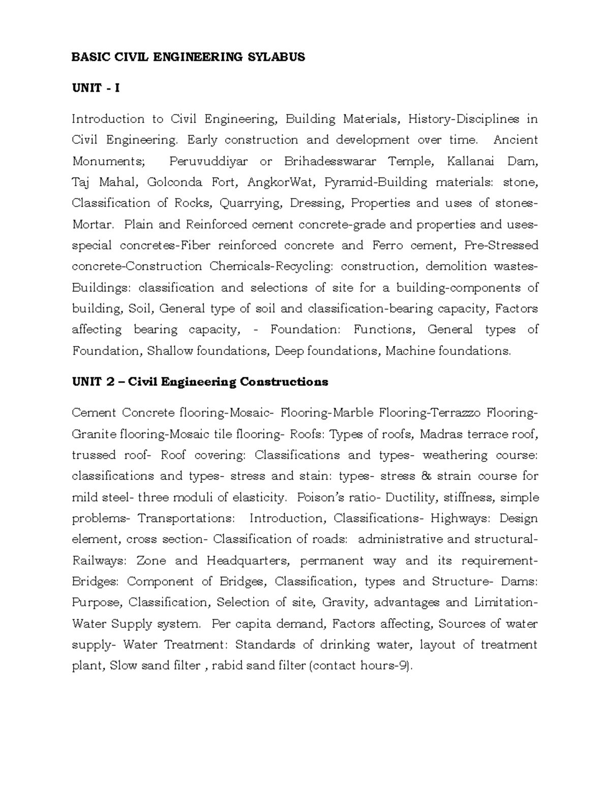 BCME UNIT 1 FINAL EXAM - BASIC CIVIL ENGINEERING Q&A - Studocu