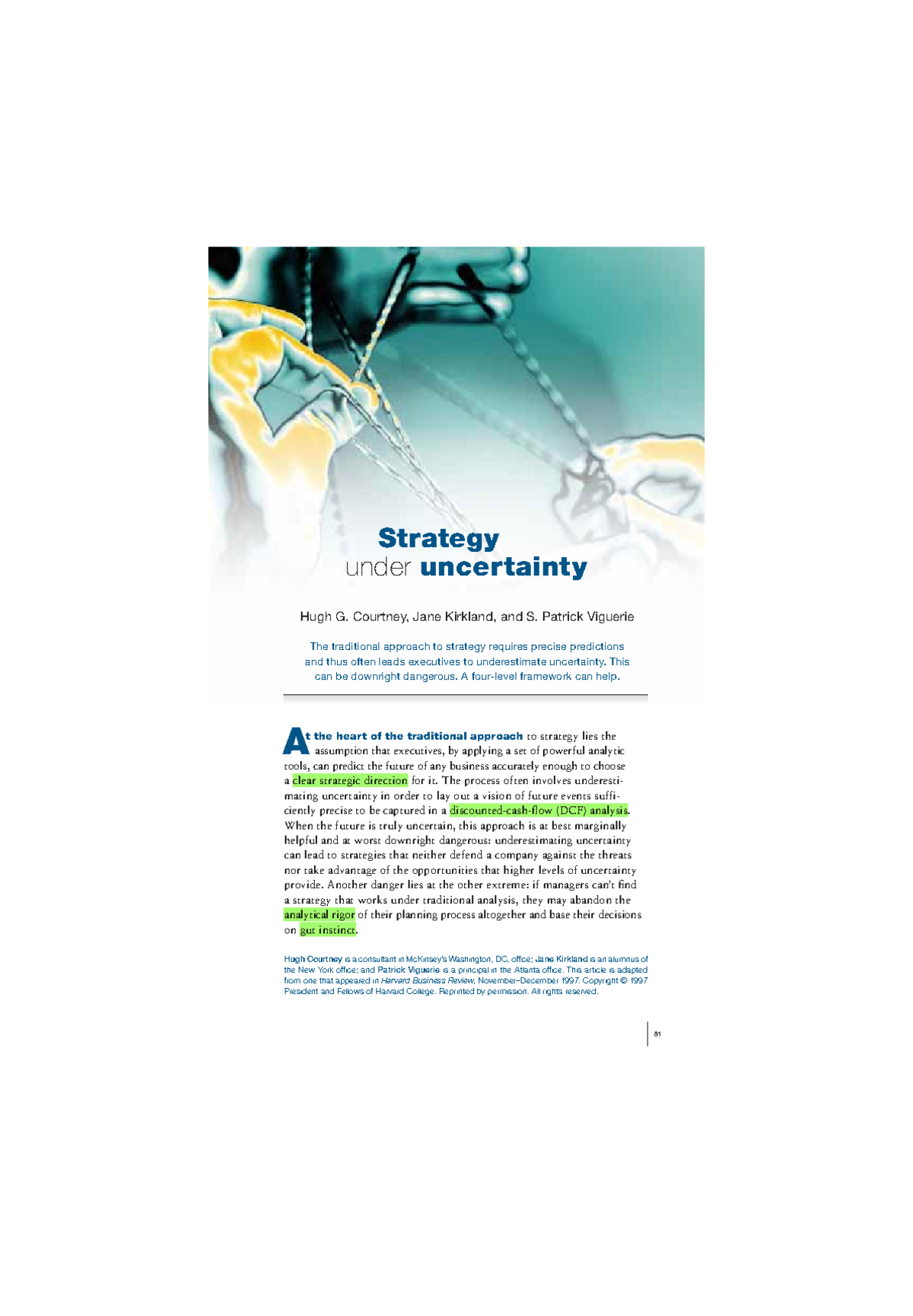 Strategy Under Uncertainty: A Framework for Decision-Making - Studocu