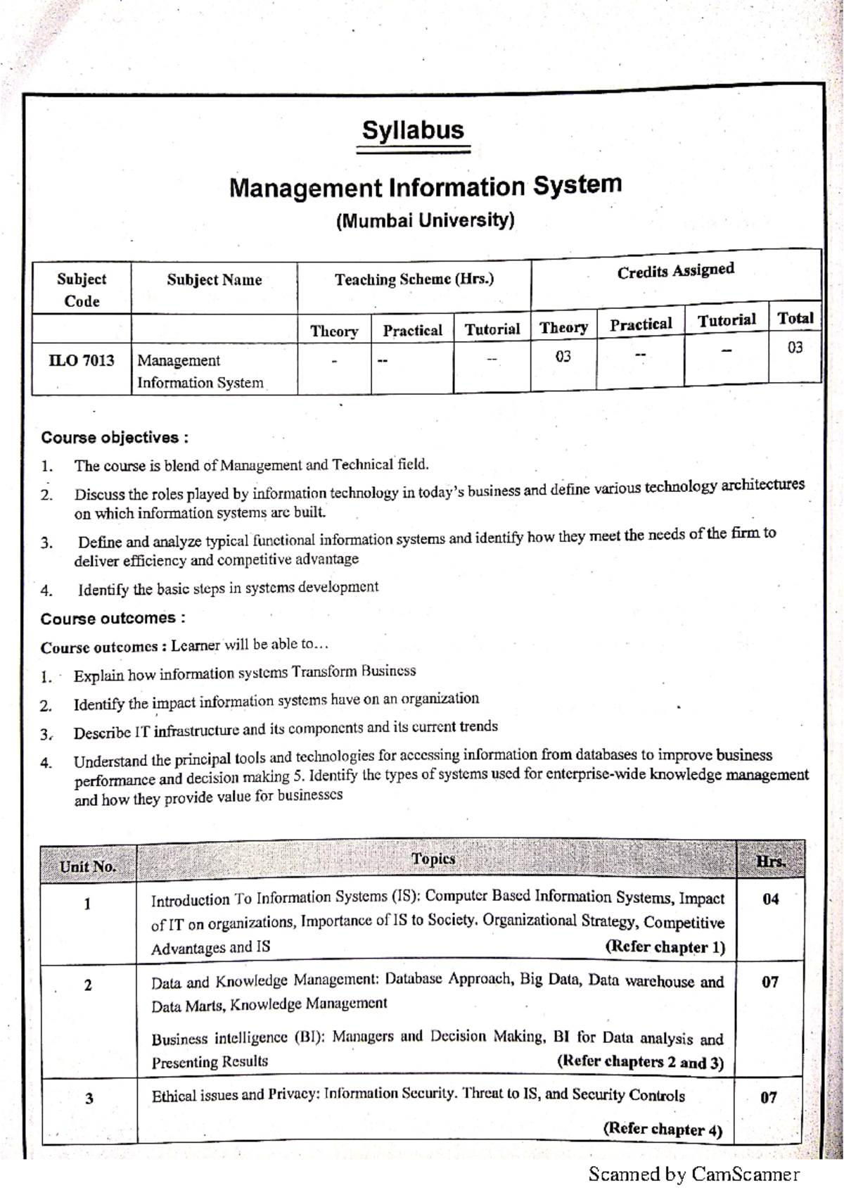 MIS 1-7 - ... - Syllabus Management Information System (Mumbai ...