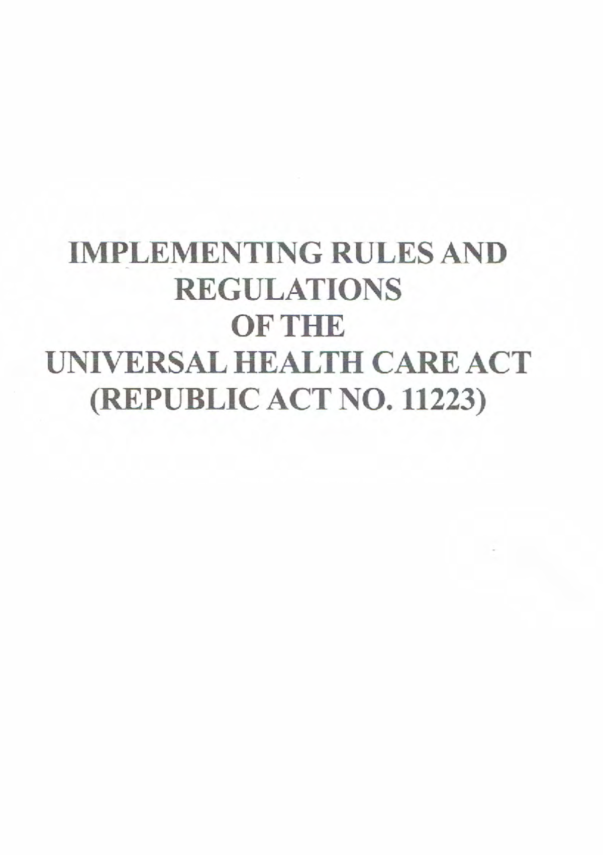 Implementing Rules & Regulations of Universal Health Care Act RA 11223 ...