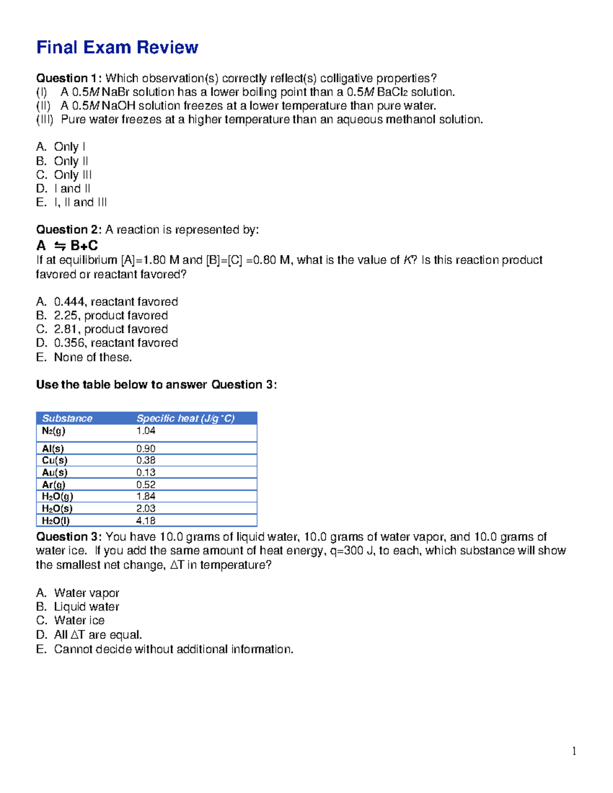 Final Exam Review for Chemistry 101 - Studocu