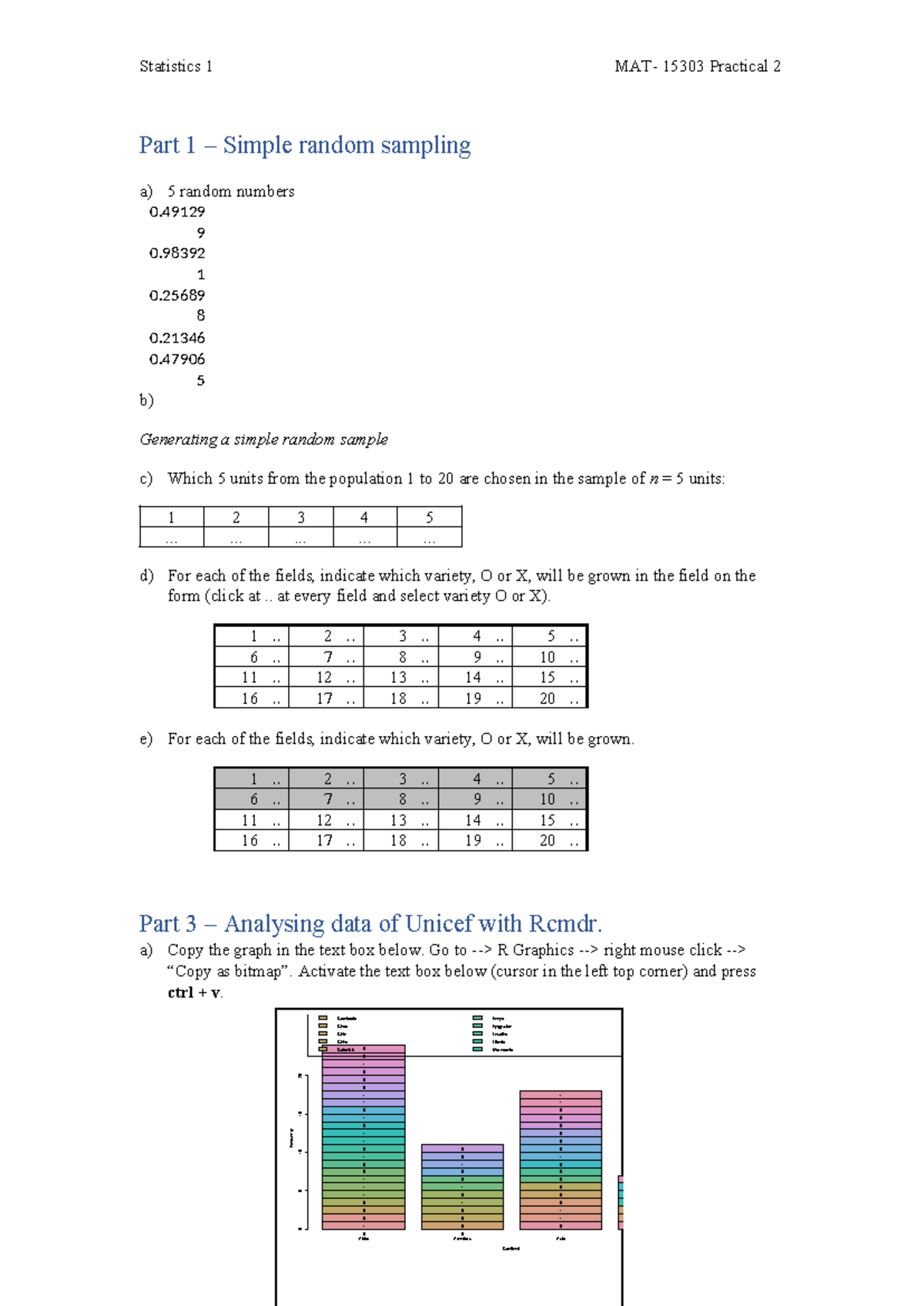 Statistics 1 15303 Practical 2: Simple Random Sampling & Data Analysis ...