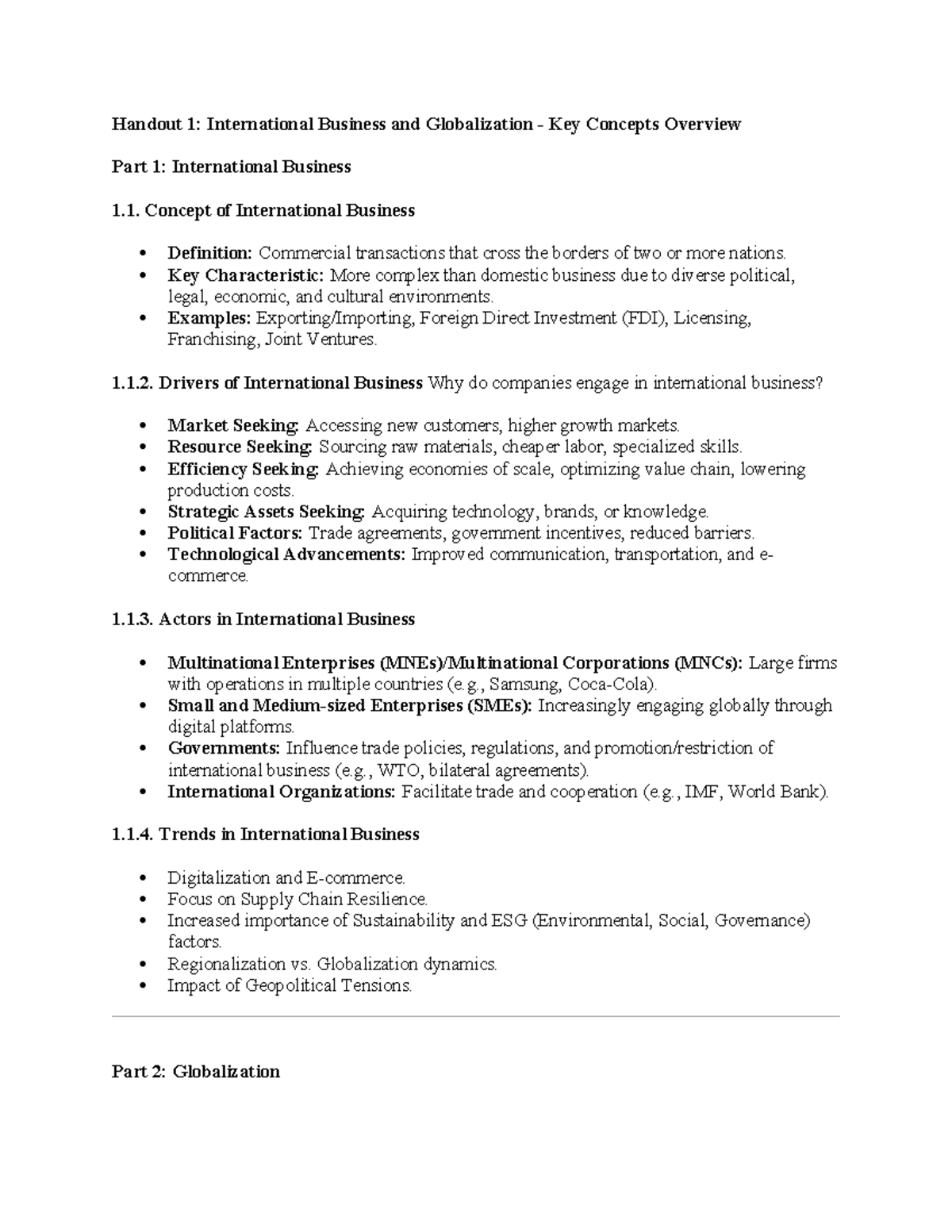 [IBE] Chapter 1: Key Concepts in International Business & Globalization ...