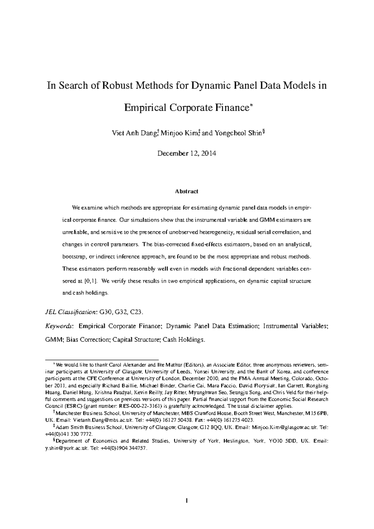 Robust Estimation Methods for Dynamic Panel Data Models in Corporate ...